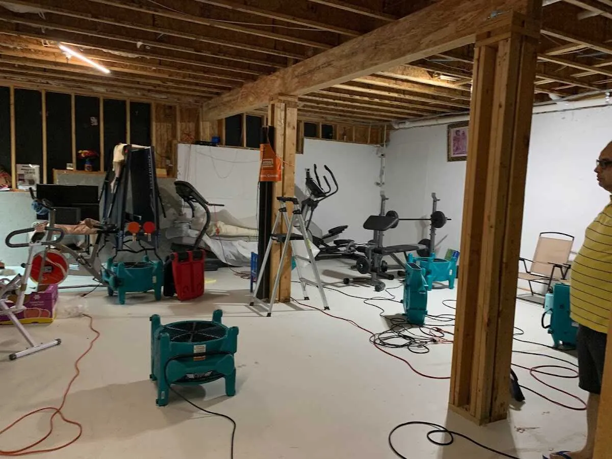 Basement drying equipment setup for Contents Cleaning & Restoration in Seneca Falls